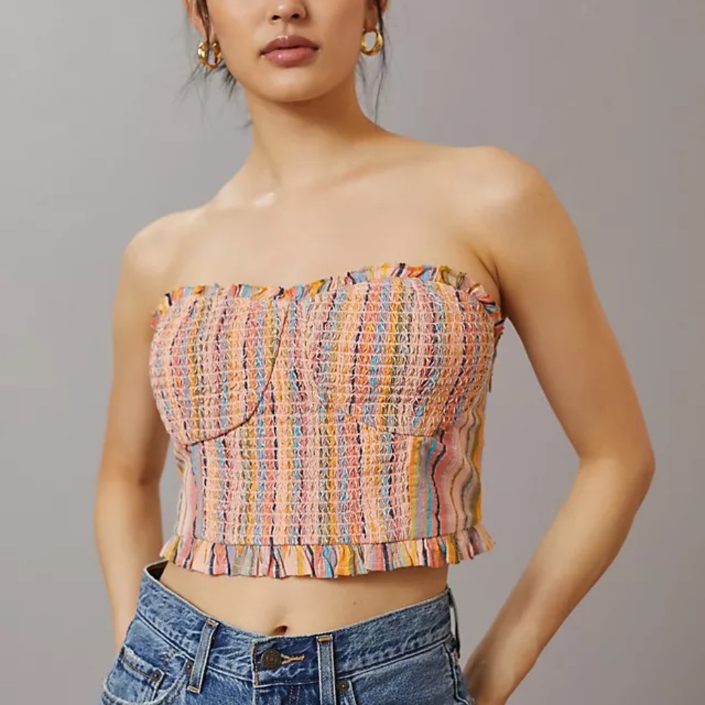 NWT Anthropologie Rainbow Smocked Tube Top L - XL (although tag says Medium)